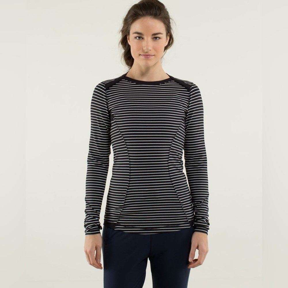 Lululemon Base Runner Long Sleeve Stripe Black White *Size 10/Large